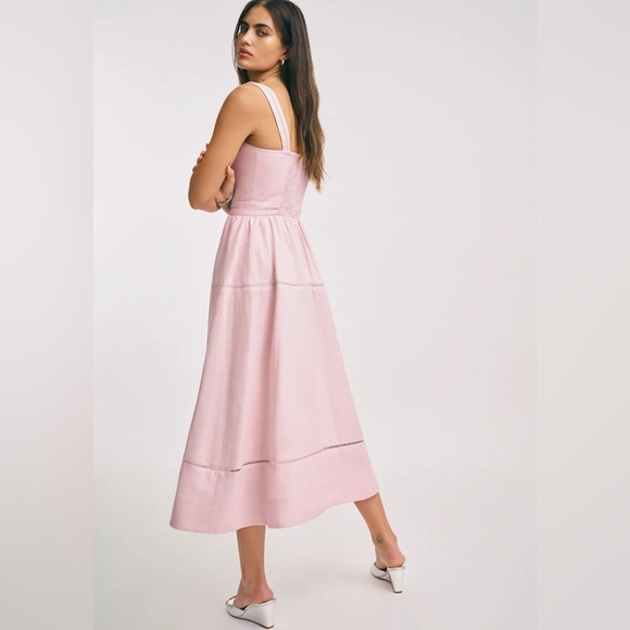New Reformation Everett Midi Linen Sleeveless Dress - Size 6 Cherry Blossom Pink - Picture 4 of 12